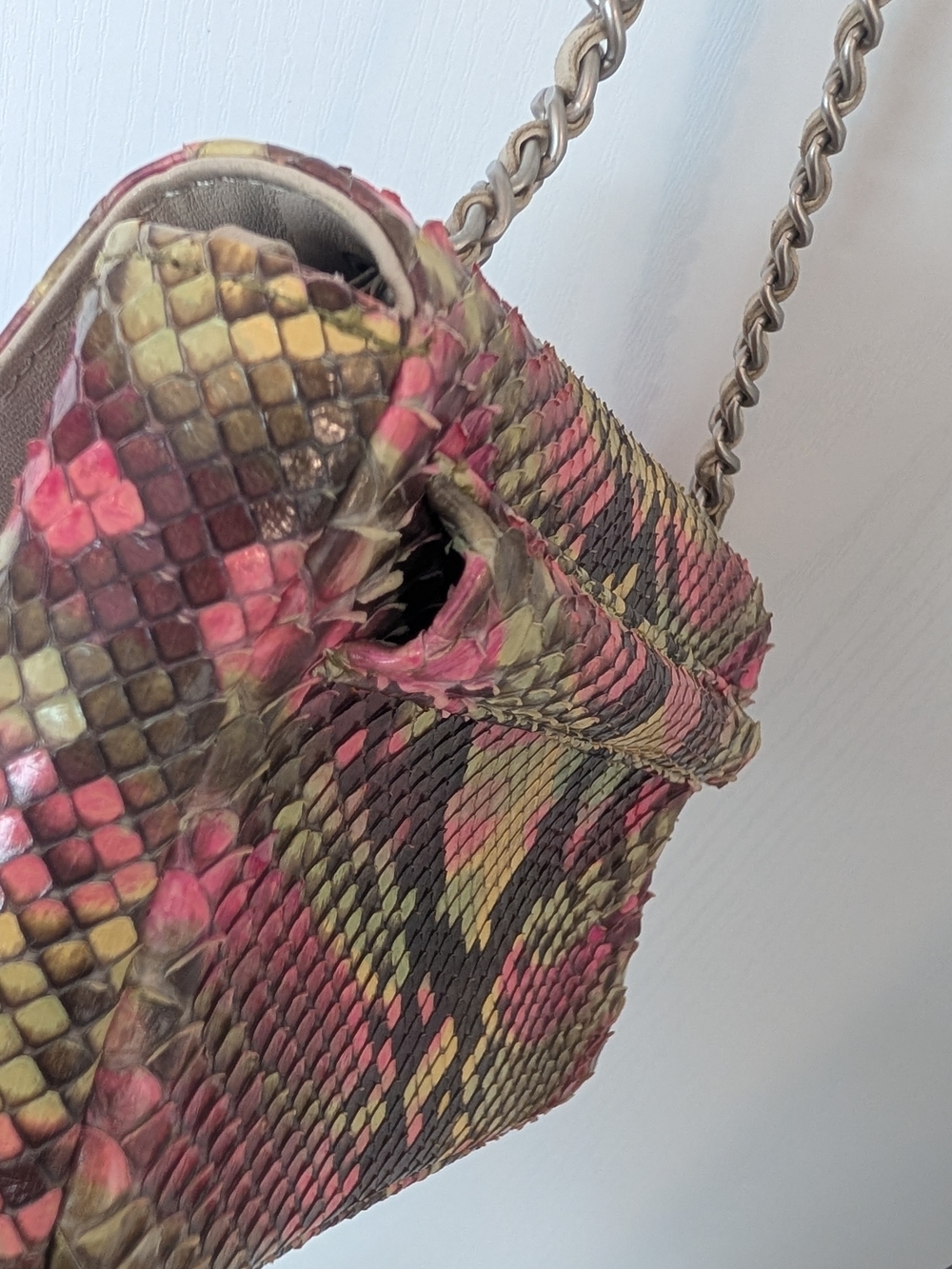 Chanel Pink & Brown Python Mini Flap Convertible Strap To Belt Bag - Picture 9 of 11
